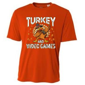 Turkey And Video Games Thanksgiving Gamer Gift Cooling Performance Crew T-Shirt