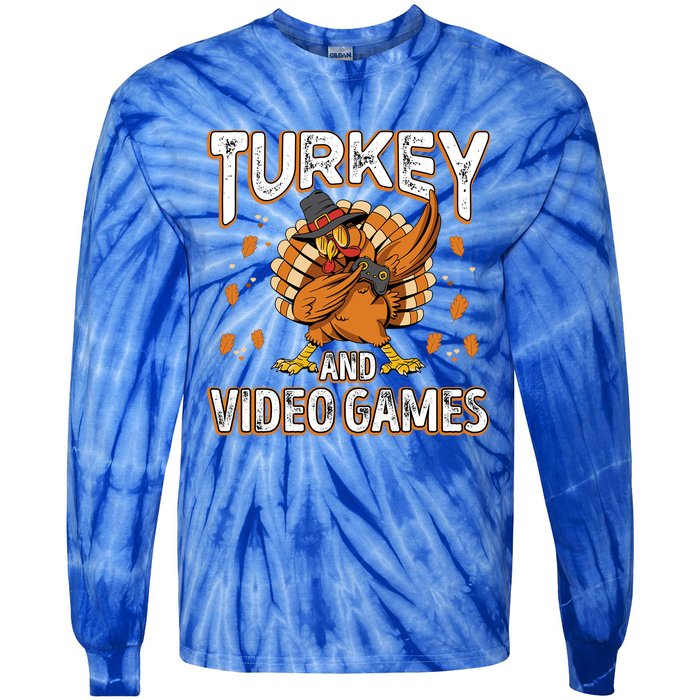 Turkey And Video Games Thanksgiving Gamer Gift Tie-Dye Long Sleeve Shirt