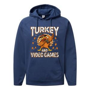 Turkey And Video Games Thanksgiving Gamer Gift Performance Fleece Hoodie