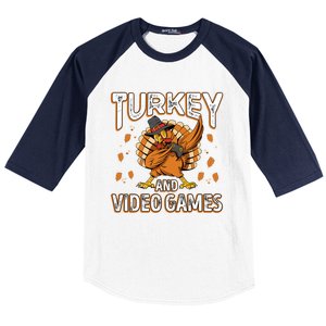 Turkey And Video Games Thanksgiving Gamer Gift Baseball Sleeve Shirt