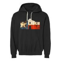 Texas Alamo Wrapped In A Rustic Texas Flag Garment-Dyed Fleece Hoodie