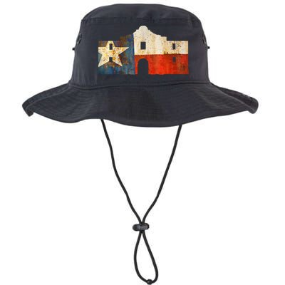 Texas Alamo Wrapped In A Rustic Texas Flag Bucket Hat