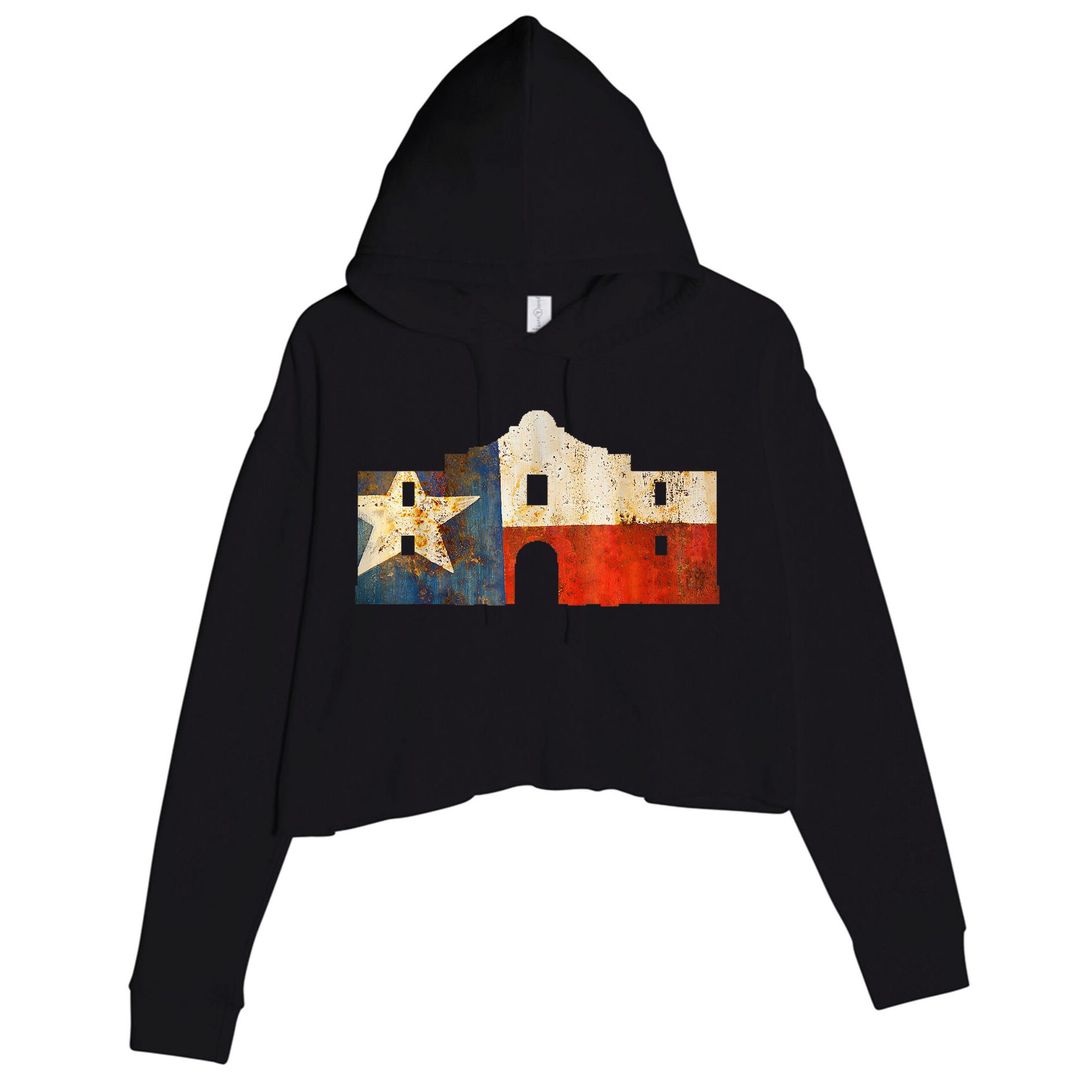 Texas Alamo Wrapped In A Rustic Texas Flag Crop Fleece Hoodie