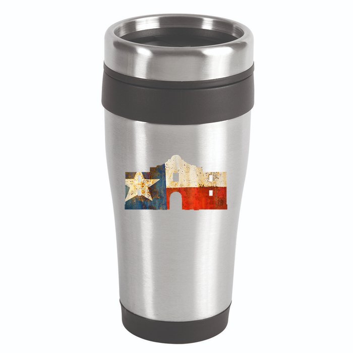 Texas Alamo Wrapped In A Rustic Texas Flag 16oz Travel Tumbler