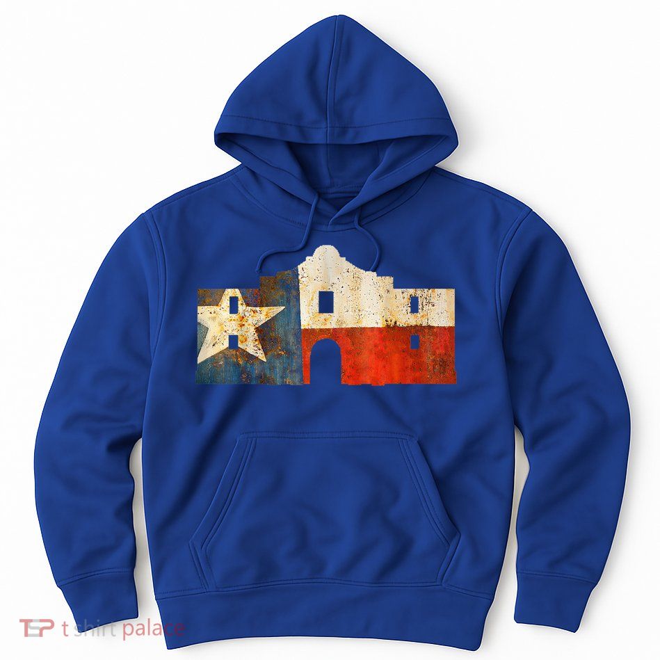 Texas Alamo Wrapped In A Rustic Texas Flag Hoodie