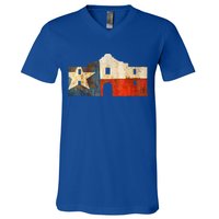 Texas Alamo Wrapped In A Rustic Texas Flag V-Neck T-Shirt
