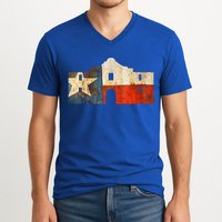 Texas Alamo Wrapped In A Rustic Texas Flag V-Neck T-Shirt