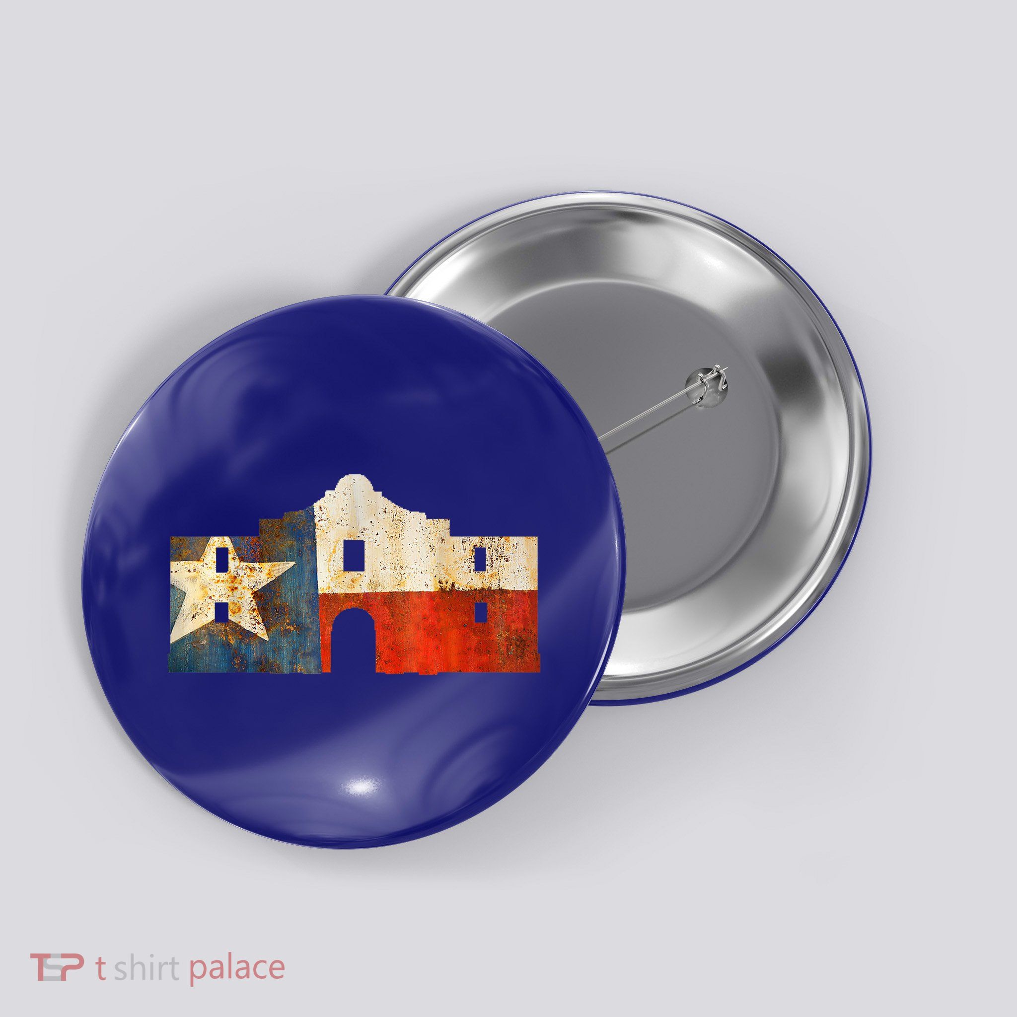 Texas Alamo Wrapped In A Rustic Texas Flag Button