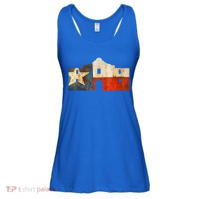 Texas Alamo Wrapped In A Rustic Texas Flag Ladies Essential Flowy Tank