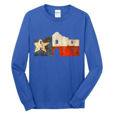 Texas Alamo Wrapped In A Rustic Texas Flag Tall Long Sleeve T-Shirt