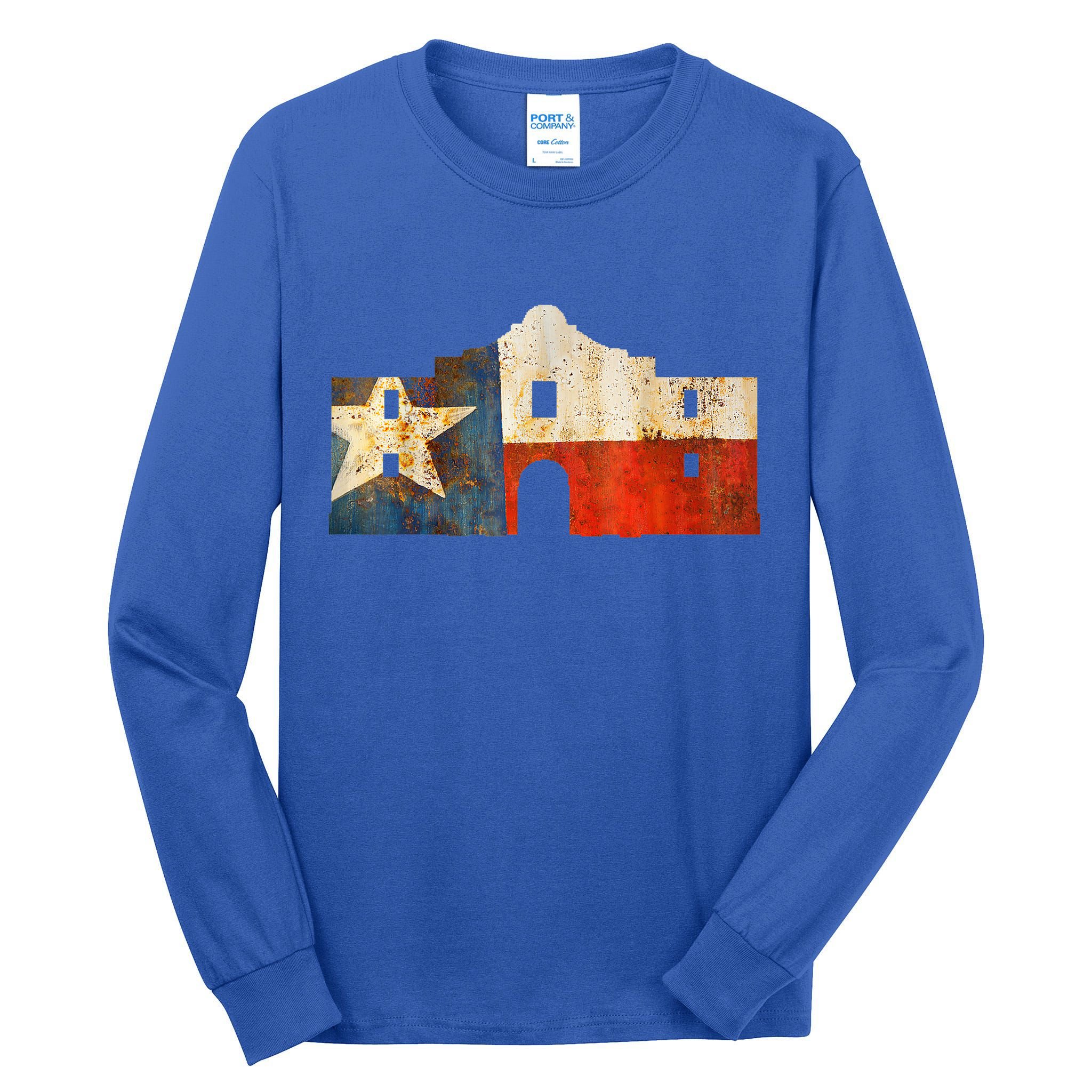 Texas Alamo Wrapped In A Rustic Texas Flag Tall Long Sleeve T-Shirt