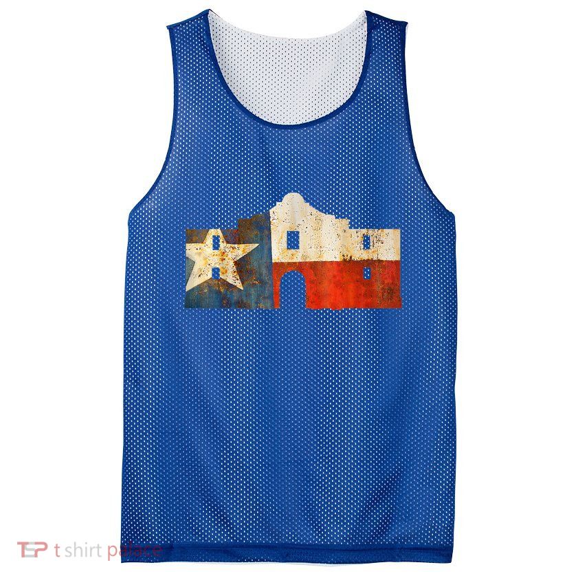Texas Alamo Wrapped In A Rustic Texas Flag Mesh Reversible Basketball Jersey Tank