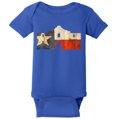 Texas Alamo Wrapped In A Rustic Texas Flag Baby Bodysuit