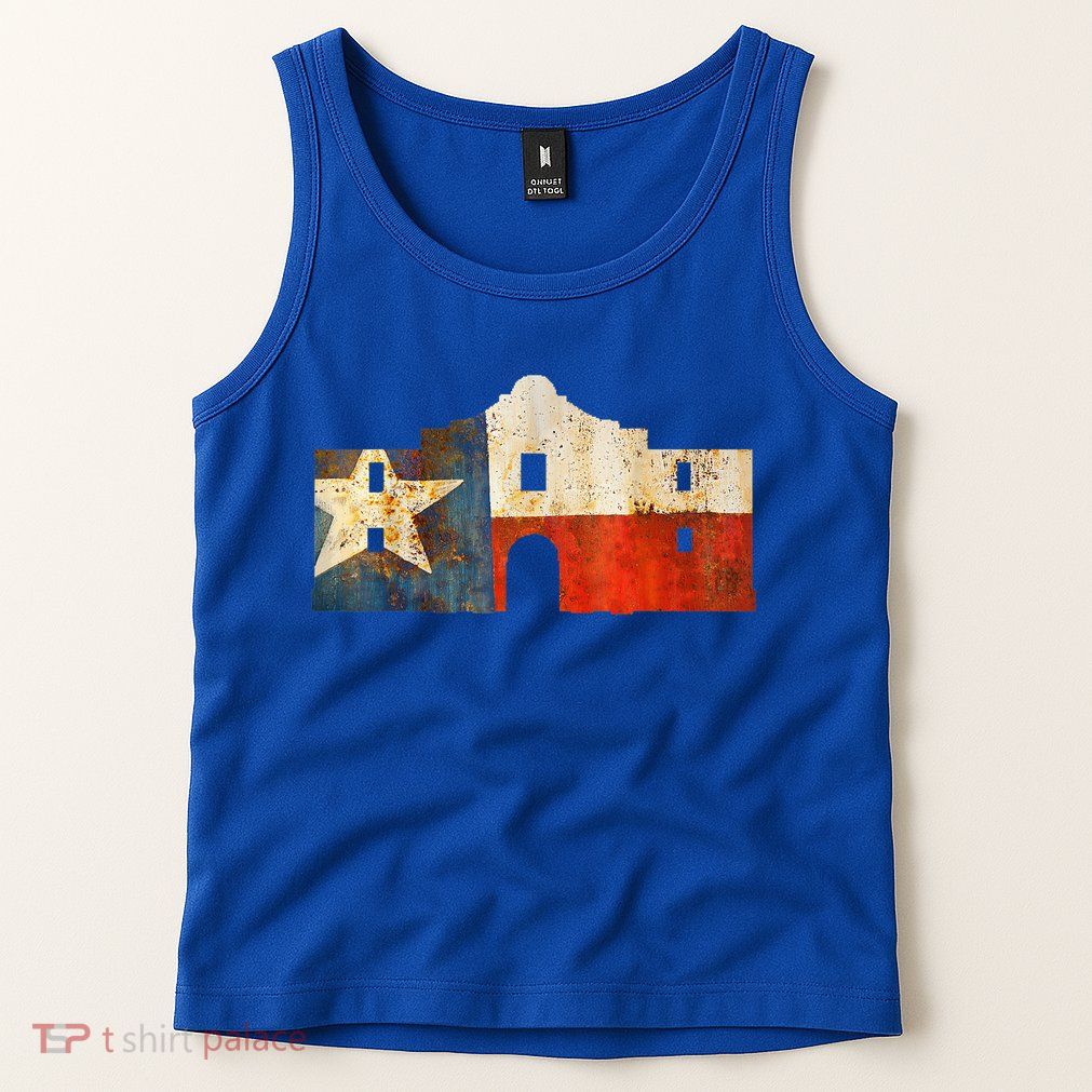 Texas Alamo Wrapped In A Rustic Texas Flag Tank Top