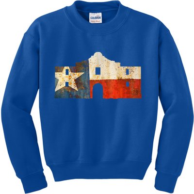 Texas Alamo Wrapped In A Rustic Texas Flag Kids Sweatshirt