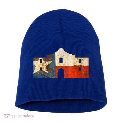 Texas Alamo Wrapped In A Rustic Texas Flag Short Acrylic Beanie