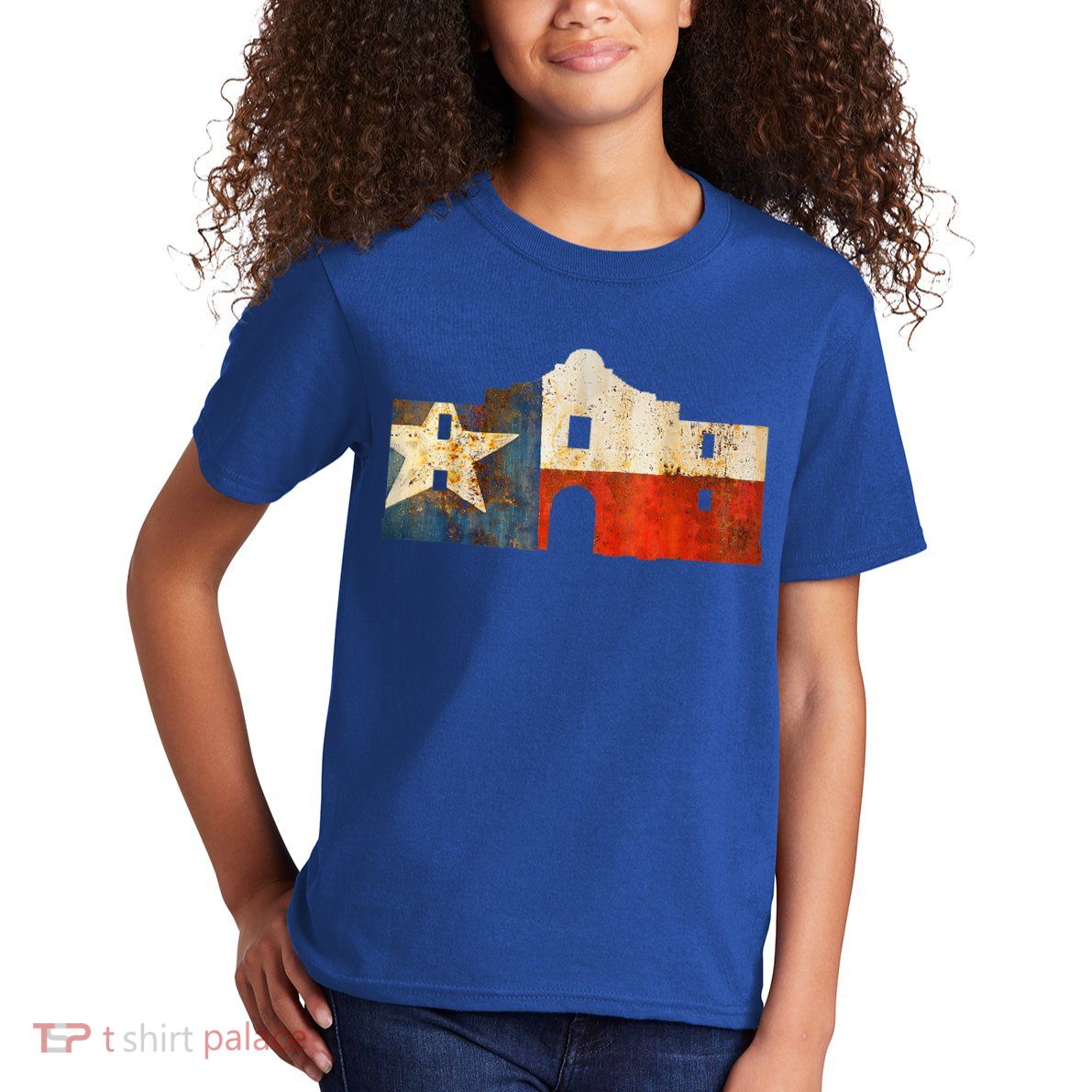 Texas Alamo Wrapped In A Rustic Texas Flag Kids T-Shirt