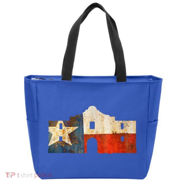 Texas Alamo Wrapped In A Rustic Texas Flag Zip Tote Bag