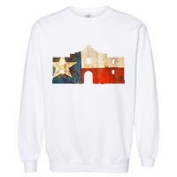 Texas Alamo Wrapped In A Rustic Texas Flag Garment-Dyed Sweatshirt