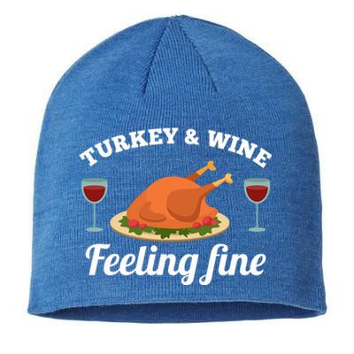 Turkey And Wine Feeling Fine Thanksgiving Gift Cute Gift Sustainable Beanie