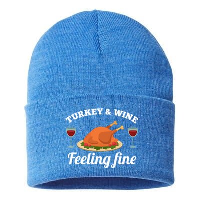 Turkey And Wine Feeling Fine Thanksgiving Gift Cute Gift Sustainable Knit Beanie