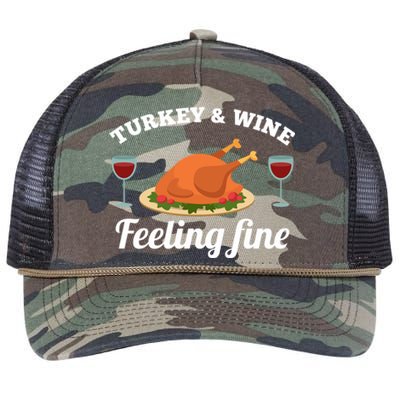 Turkey And Wine Feeling Fine Thanksgiving Gift Cute Gift Retro Rope Trucker Hat Cap