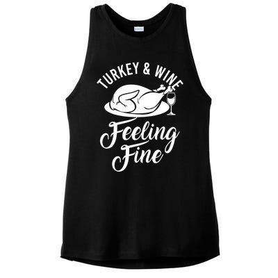 Turkey And Wine Feeling Fine Thanksgiving Gift Ladies PosiCharge Tri-Blend Wicking Tank