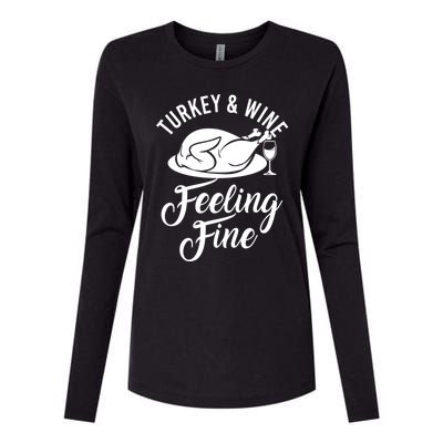 Turkey And Wine Feeling Fine Thanksgiving Gift Womens Cotton Relaxed Long Sleeve T-Shirt