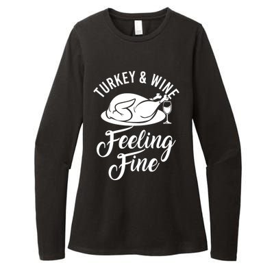 Turkey And Wine Feeling Fine Thanksgiving Gift Womens CVC Long Sleeve Shirt