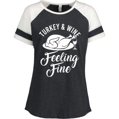 Turkey And Wine Feeling Fine Thanksgiving Gift Enza Ladies Jersey Colorblock Tee