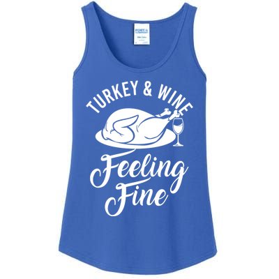 Turkey And Wine Feeling Fine Thanksgiving Gift Ladies Essential Tank