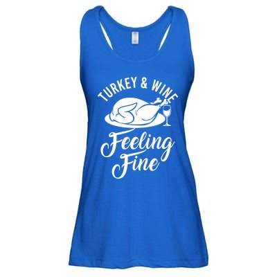 Turkey And Wine Feeling Fine Thanksgiving Gift Ladies Essential Flowy Tank