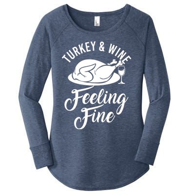 Turkey And Wine Feeling Fine Thanksgiving Gift Women's Perfect Tri Tunic Long Sleeve Shirt