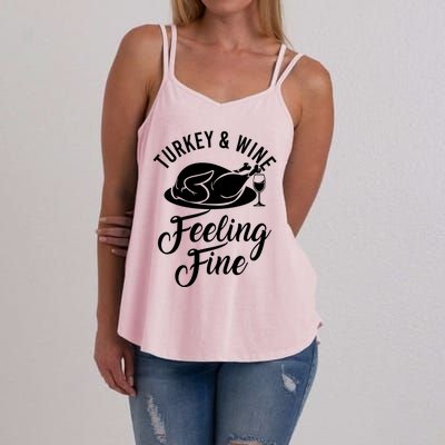 Turkey And Wine Feeling Fine Thanksgiving Gift Women's Strappy Tank