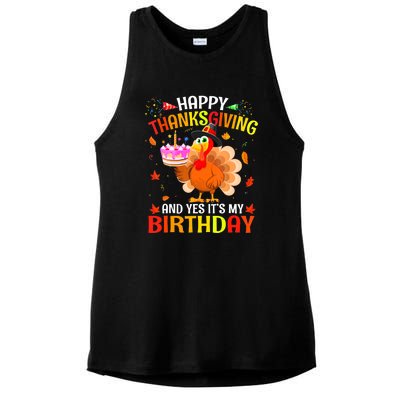 Thanksgiving And Yes It's My Birthday Cute Turkey Ladies PosiCharge Tri-Blend Wicking Tank