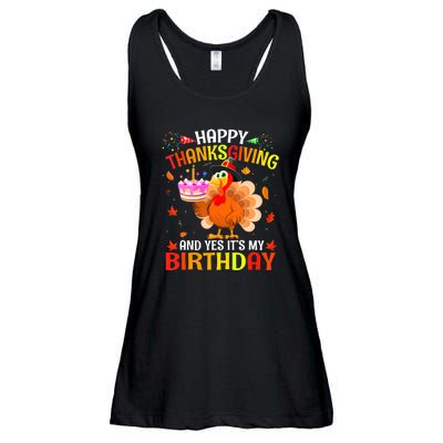 Thanksgiving And Yes It's My Birthday Cute Turkey Ladies Essential Flowy Tank