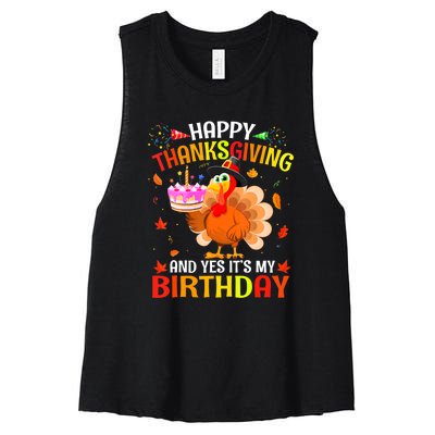 Thanksgiving And Yes It's My Birthday Cute Turkey Women's Racerback Cropped Tank