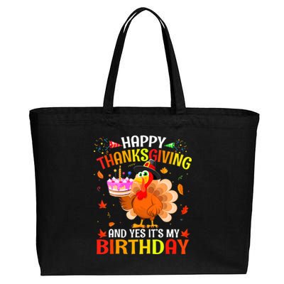 Thanksgiving And Yes It's My Birthday Cute Turkey Cotton Canvas Jumbo Tote