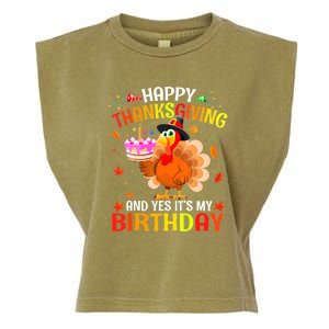 Thanksgiving And Yes It's My Birthday Cute Turkey Garment-Dyed Women's Muscle Tee