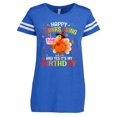 Thanksgiving And Yes It's My Birthday Cute Turkey Enza Ladies Jersey Football T-Shirt