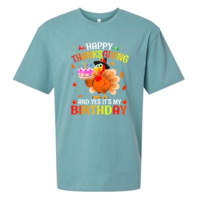 Thanksgiving And Yes It's My Birthday Cute Turkey Sueded Cloud Jersey T-Shirt