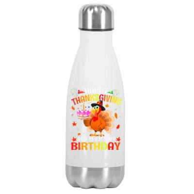 Thanksgiving And Yes It's My Birthday Cute Turkey Stainless Steel Insulated Water Bottle