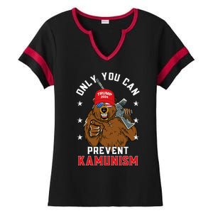 Trump Bearmaga 2024 Only You Can Prevent Kamunism Ladies Halftime Notch Neck Tee