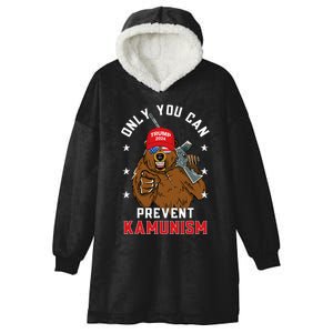 Trump Bearmaga 2024 Only You Can Prevent Kamunism Hooded Wearable Blanket