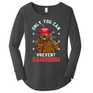 Trump Bearmaga 2024 Only You Can Prevent Kamunism Women's Perfect Tri Tunic Long Sleeve Shirt