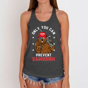 Trump Bearmaga 2024 Only You Can Prevent Kamunism Women's Knotted Racerback Tank