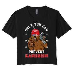 Trump Bearmaga 2024 Only You Can Prevent Kamunism Women's Crop Top Tee