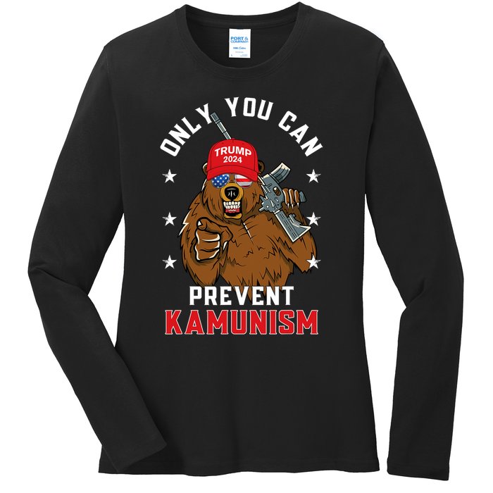 Trump Bearmaga 2024 Only You Can Prevent Kamunism Ladies Long Sleeve Shirt