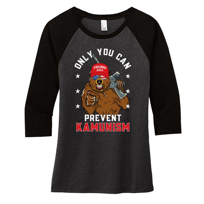 Trump Bearmaga 2024 Only You Can Prevent Kamunism Women's Tri-Blend 3/4-Sleeve Raglan Shirt