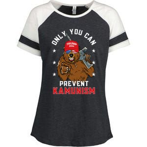 Trump Bearmaga 2024 Only You Can Prevent Kamunism Enza Ladies Jersey Colorblock Tee